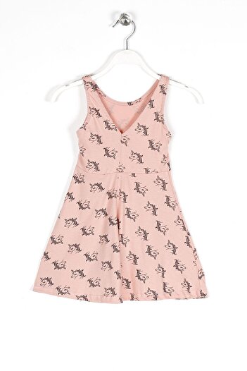zepkids Round Neck Zero Sleeve Unicorn Metre - Dark Powder Color Girl's Dress