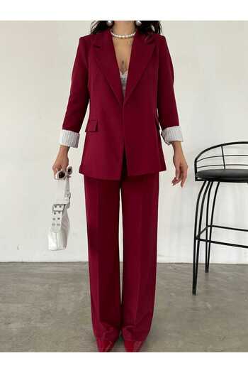 Bella Breeze Women's Line Pattern Lined Blazer Jacket Wide Leg Pants Set