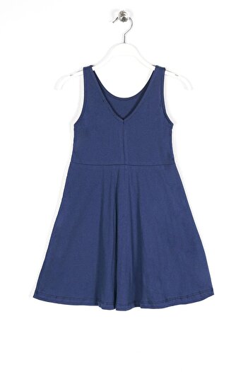 zepkids Round Neck Zero Sleeve Tedy Printed - Navy Blue Color Girl's Dress