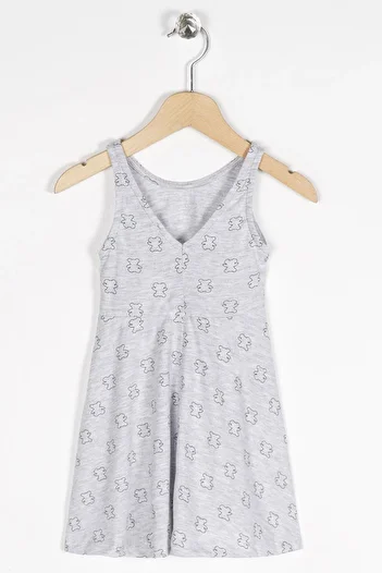 zepkids Round Neck Zero Sleeve Teddy Bear Metraj - Grimelange Color Girl's Dress