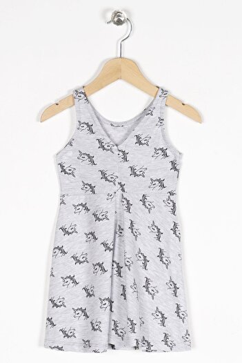 zepkids Round Neck Zero Sleeve Unicorn Metraj - Grimelange Color Girl's Dress