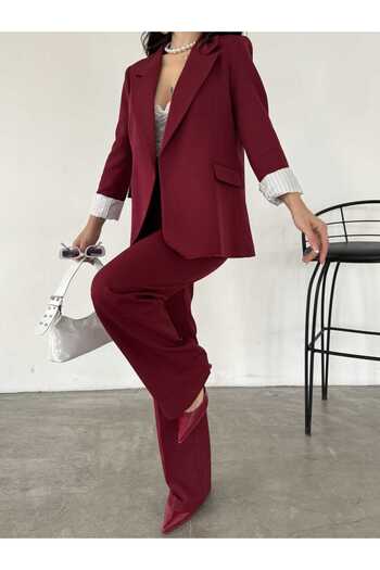 Bella Breeze Women's Line Pattern Lined Blazer Jacket Wide Leg Pants Set