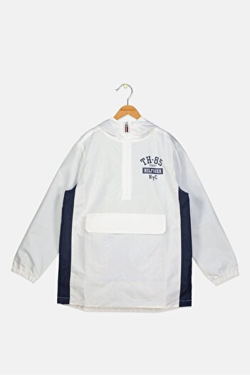 Tommy Hilfiger Kids Boy Hooded Graphic Print Popover Jacket, White