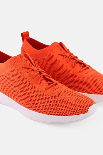 Fitflop Men Flexknit Lace Up Sneaker Shoes, Neon Orange/White