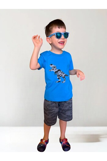 patriko tekstil Boy's Camouflage Dinosaur Printed Shorts Tshirt Bottom Top Set