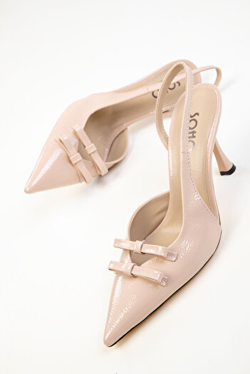 SOHO Beige Patent Leather Women's Classic Heeled Shoes 20353