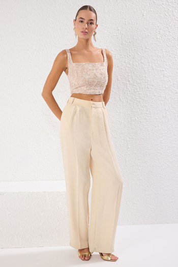 Trendyol Collection Powder Crop Square Collar Bias Tulle Knitted Chic Bustier Tprss25Bs00027