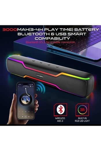 GAMEON Dominator Blaze 10W*2 Wireless Sound bar with 3000mAh Battery, V5.3, RGB Lights, TWS, and Mor
