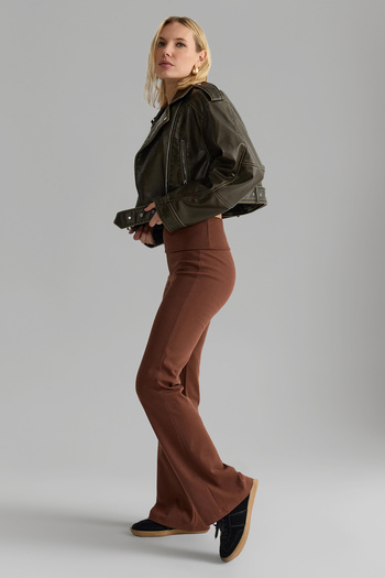 Trendyol Collection Brown Flare/Spanish Leg Waist Detail Stretchy Interlock Trousers Twoaw25Pl00005