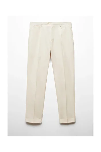 MANGO Man Cotton linen pleated trousers