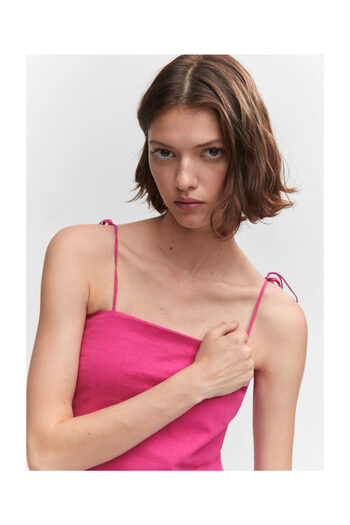 MANGO Woman Linen dress with bead detail