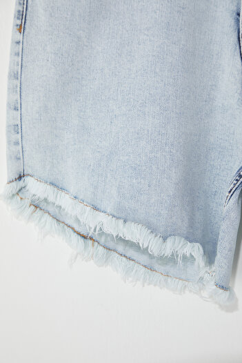 Trendyol Curve Ice Blue Tassels Flexible Skinny Denim Shorts & Bermudas Tbbss23Cj00016