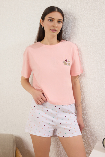 Trendyol Collection Baumwollpuder 100% Hund gestrickt Pyjama Set mit Shorts