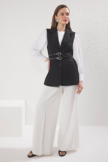 Trendyol Modest Black Double Belt Detailed Lined Woven Vest Tctss25Yl00002