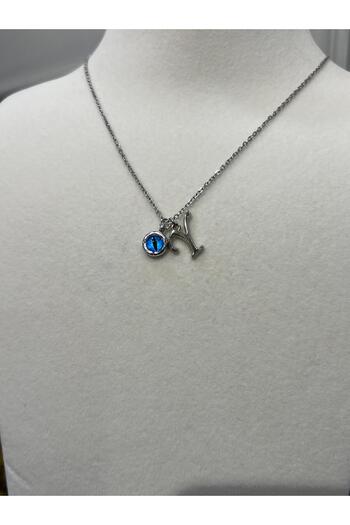 Store Letter Necklace - Letter with Evil Eye Beads and Steel Chain