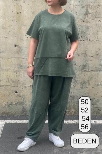 Mia Butik Large Size Selenay Khaki Cotton Suit