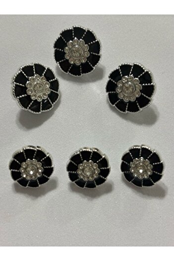 BEİLYS COSMETİCS & ACCESSORY Set of 6 Black Mother of Pearl Stone Coated Design Buttons