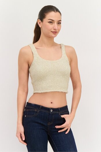 Guess Women Scoop Neck Textured Sleeveless Top, Gold