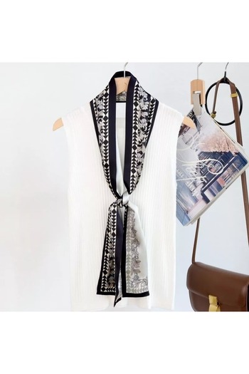 ElevaGlam Special Pattern Scarves Navy Blue and Gray Patterned