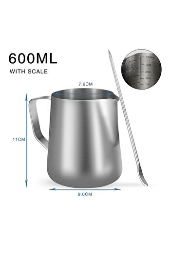 Choice 600ml With Scale Coffee Milk Frothing Jug Espresso Frother Pitcher Latte Art Stainless Steel Measuri