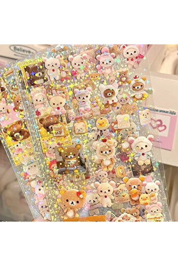 Choice Rilakkuma 5PCS Sanrio Hellokitty Rilakkuma Anime Diecutting Sticker 5Pcs Flashing Laser Sticker Hand