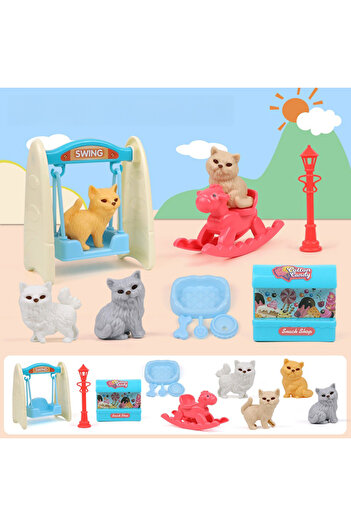 choice2 cat 9pcs QWZ Pretend Play Toy Fashion Mini Pets Cat Dog House Kennel Bathtub For Children Play House