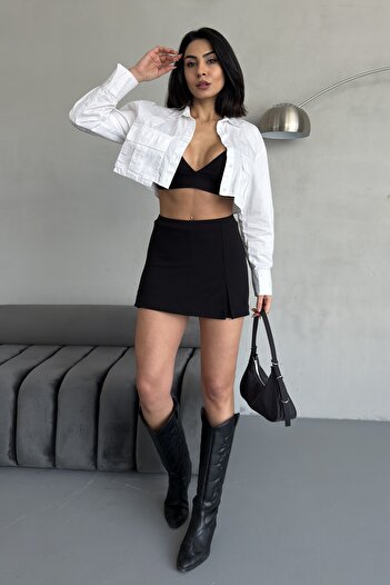 SIRGİYİM Slim Mini Short Skirt with Slit Detail