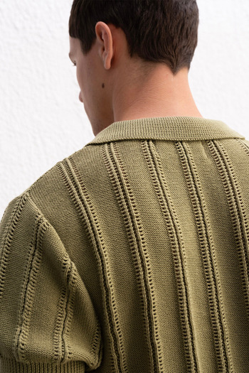 GIESTO Textured Polo Collar Knitwear Khaki T-Shirt