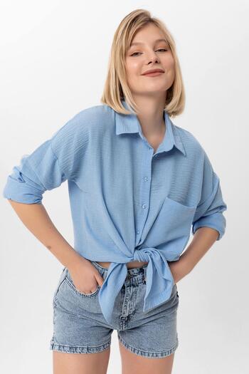 ŞİMAL Women's Single Pocket Detailed Oversize Shirt 255145 -