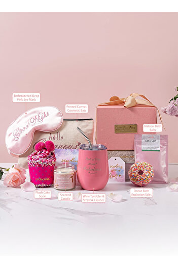 X SPRING Wedding/Birthday Gift Set for Girl - Pink Luxury Box with Tumbler, Candle (Ramadan Gift for Her)