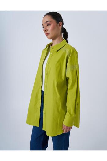 Kayra Wide Cuff Poplin Tunic Pistachio Green