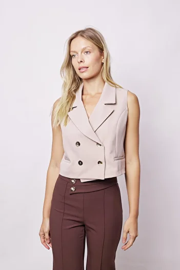 Jument Stylish Office Vest with Lycra Fabric Collar (Skirt Separate) Faltolu Pocket Double Breasted