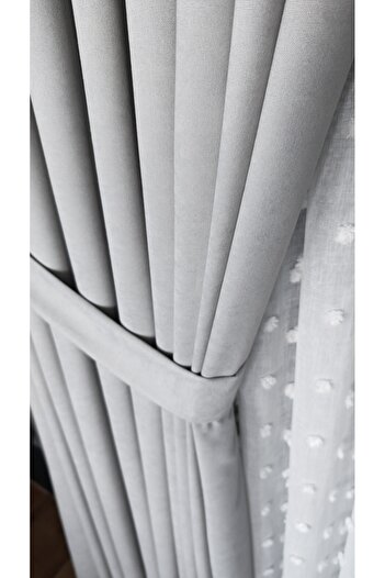 Yuka Gray Velvet Textured Solid Color Background Curtain, 1/3 Dense Pleated Weight