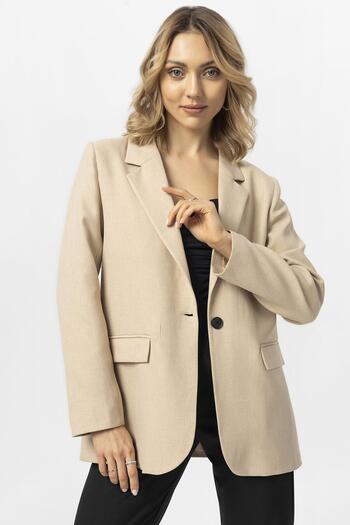 ŞİMAL Women's Single Button Closure Linen Jacket 250199   -