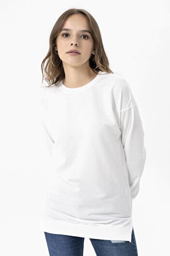 ŞİMAL Women's Crew Neck Sweatshirt with Slit Detail 255261 -