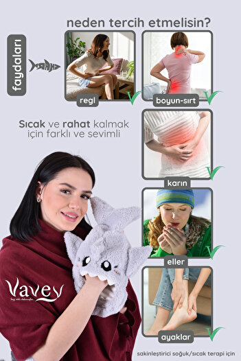 VAVEY Gray Shark Pattern Water Bag Cover - Soft and Relaxing Heat Therapy