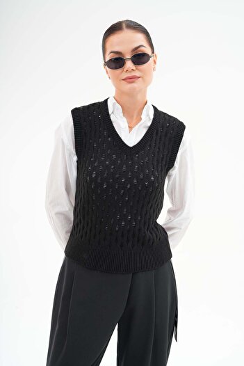 ŞİMAL 245158 Model Diamond Patterned Women's Knitwear Sweater