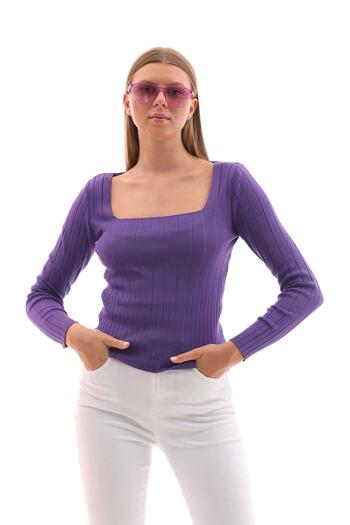 ŞİMAL Square Collar Women's Ribbed Sweater -245010
