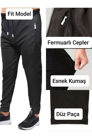 Besa Fitted Model, Zippered pockets, Elastic and Lace-up waist, Lycra Stretch Fabric, Black Sweatpants