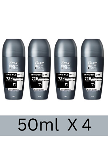 Dove Roll-On Deodorant, Advanced Care Invisible Dry for Men, 50ml x4