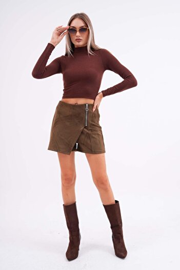 ŞİMAL Women's Zipper Detailed Suede Skirt with Shorts 255288 -