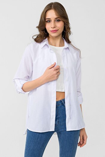 ŞİMAL Women's Long Back Classic Poplin Shirt 250243   -
