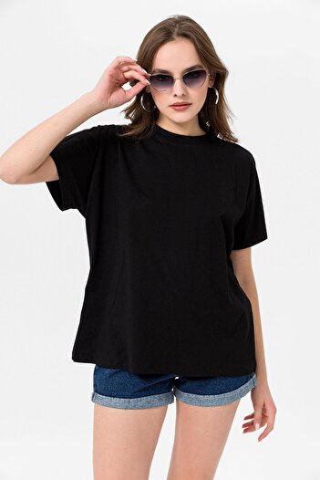 ŞİMAL Γυναικείο μπλουζάκι με λαιμόκοψη oversize 250019 -
