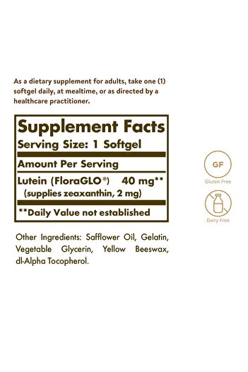 Solgar Lutein 40 mg, 30 Softgels - Eye Health, Blue-Light Filter, FloraGLO, Gluten & Dairy Free