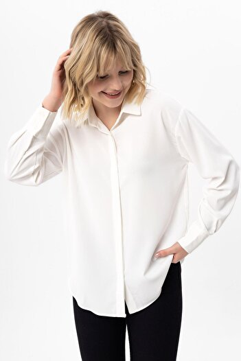 ŞİMAL Women's Hidden Button Long Sleeve Shirt 255235 -