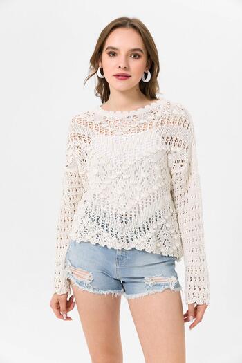 ŞİMAL Women's Lace Detailed Openwork Knitwear Sweater 255205 -