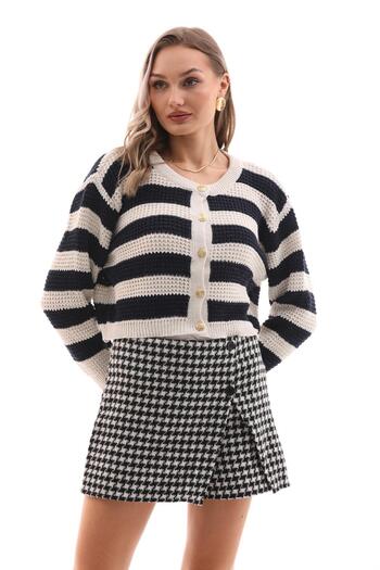 ŞİMAL Women's Stripe Patterned Button Closure Knitwear Knitted Cardigan 255195 -