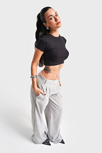 its basic Kadın Siyah Renk S5 Süper Esnek Kumaş Crop Fit Top