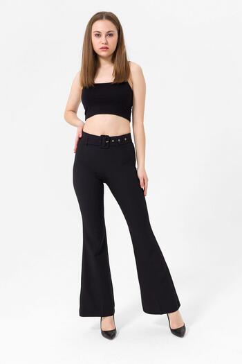 ŞİMAL Women's Belt Detailed Spanish Flared Fabric Trousers 255376 -