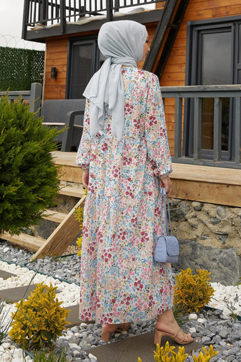 ModaAyşeli Beige Mini Floral Print Dress Ay263
